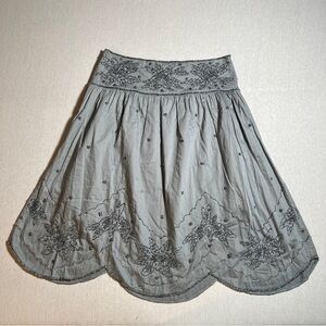 Rare Anthropologie Odille 100% Cotton Grey Beaded Scallop Hemmed Skirt, Size 6